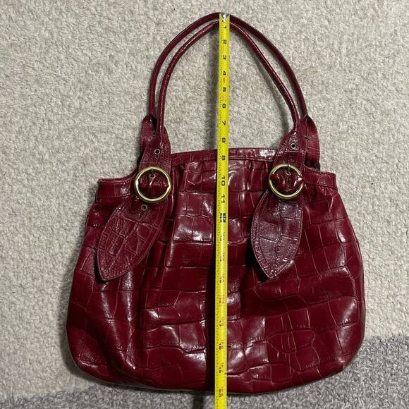 MAXX New York Embossed Aligator Croc Leather Satchel Handbag Shoulder Bag Red - Picture 3 of 10